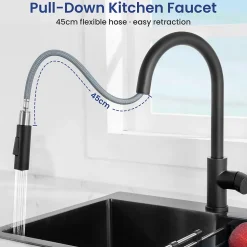 Mitigeur Cuisine avec Douchette Noir, CECIPA MAX Robinet Cuisine Extractible avec 2 Modes de Pulvérisation Brossé