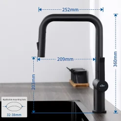 Mitigeur Cuisine avec Douchette Noir, CECIPA MAX Robinet Cuisine Extractible avec 2 Modes de Pulvérisation Brossé