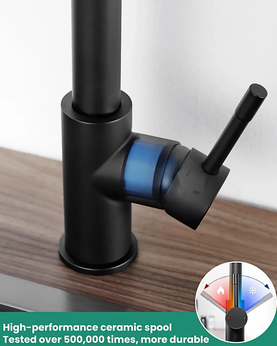 Mitigeur Cuisine avec Douchette Noir, CECIPA MAX Robinet Cuisine avec Extensible, Melangeur avec Deux Types Jet d'eau