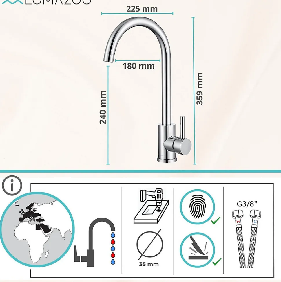 Mitigeur Cuisine Chromé LOMAZOO Apollo