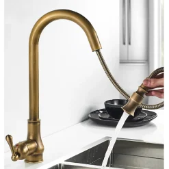 Mitigeur cuisine laiton doré bec haut pivotant 360