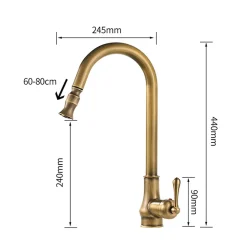 Mitigeur cuisine laiton doré bec haut pivotant 360
