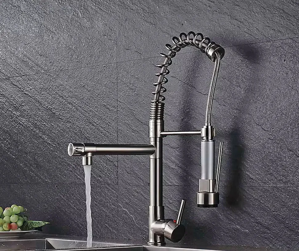 Mitigeur Cuisine Masterchef LED, Inox Brossé, Douchette, Ressort