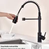 Mitigeur cuisine Noir avec douchette Robinet de Cuisine à Ressort Robinetterie de cuisine Rotation