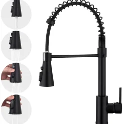 Mitigeur cuisine Noir avec douchette Robinet de Cuisine à Ressort Robinetterie de cuisine Rotation