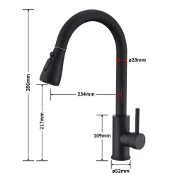 Mitigeur Cuisine Noir avec Douchette Extractible Rotatif à 360 degrés en Acier Inoxydable Robinet Cuisine Evier 2 Fonctions