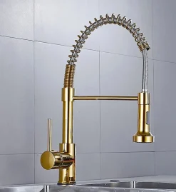 Mitigeur Cuisine Pro Stak, Or Brossé, Douchette Extractible, Ressort