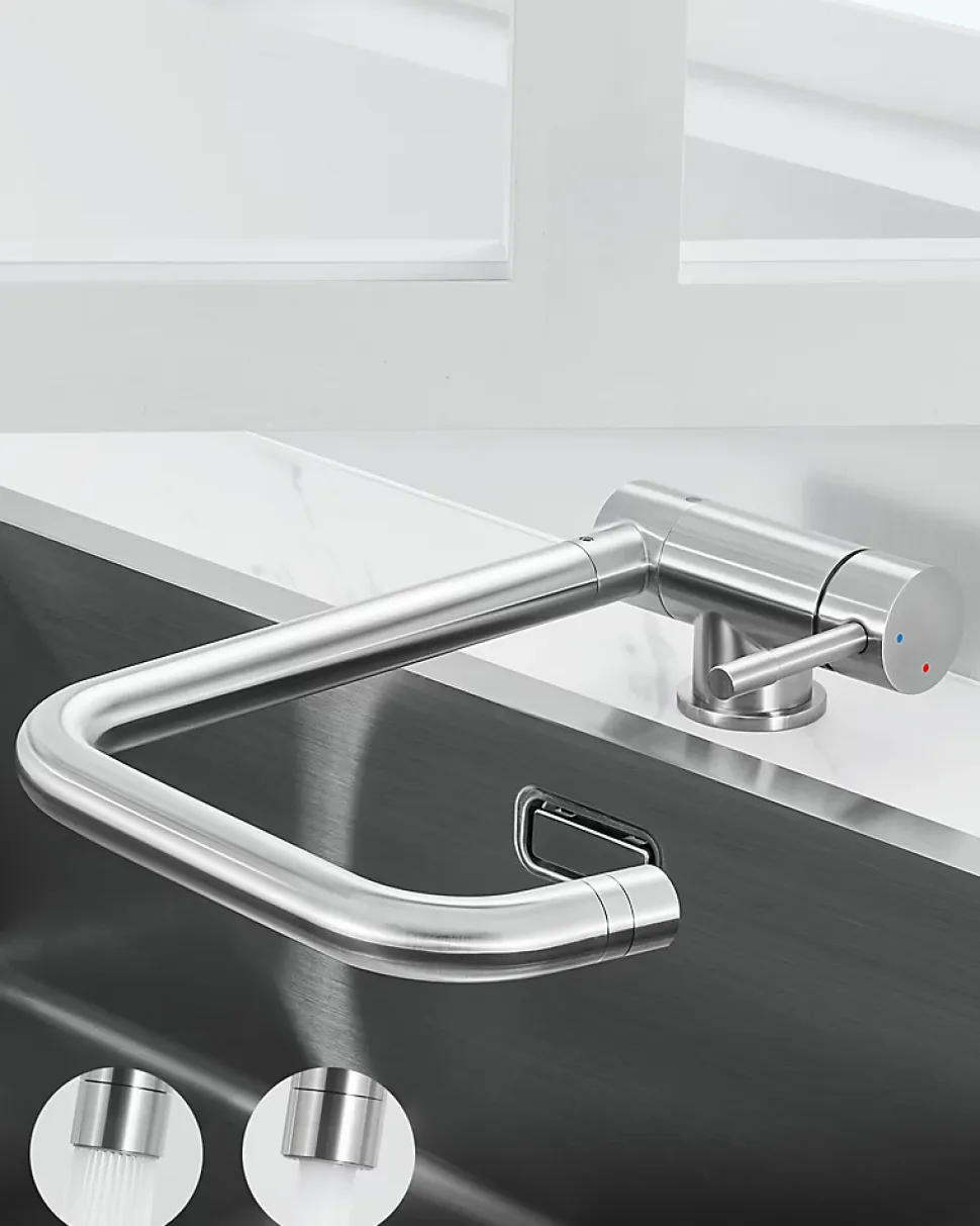 Mitigeur cuisine rabattable, robinet cuisine rabattable avec 2 Jets, robinetterie pliable devant fenêtre