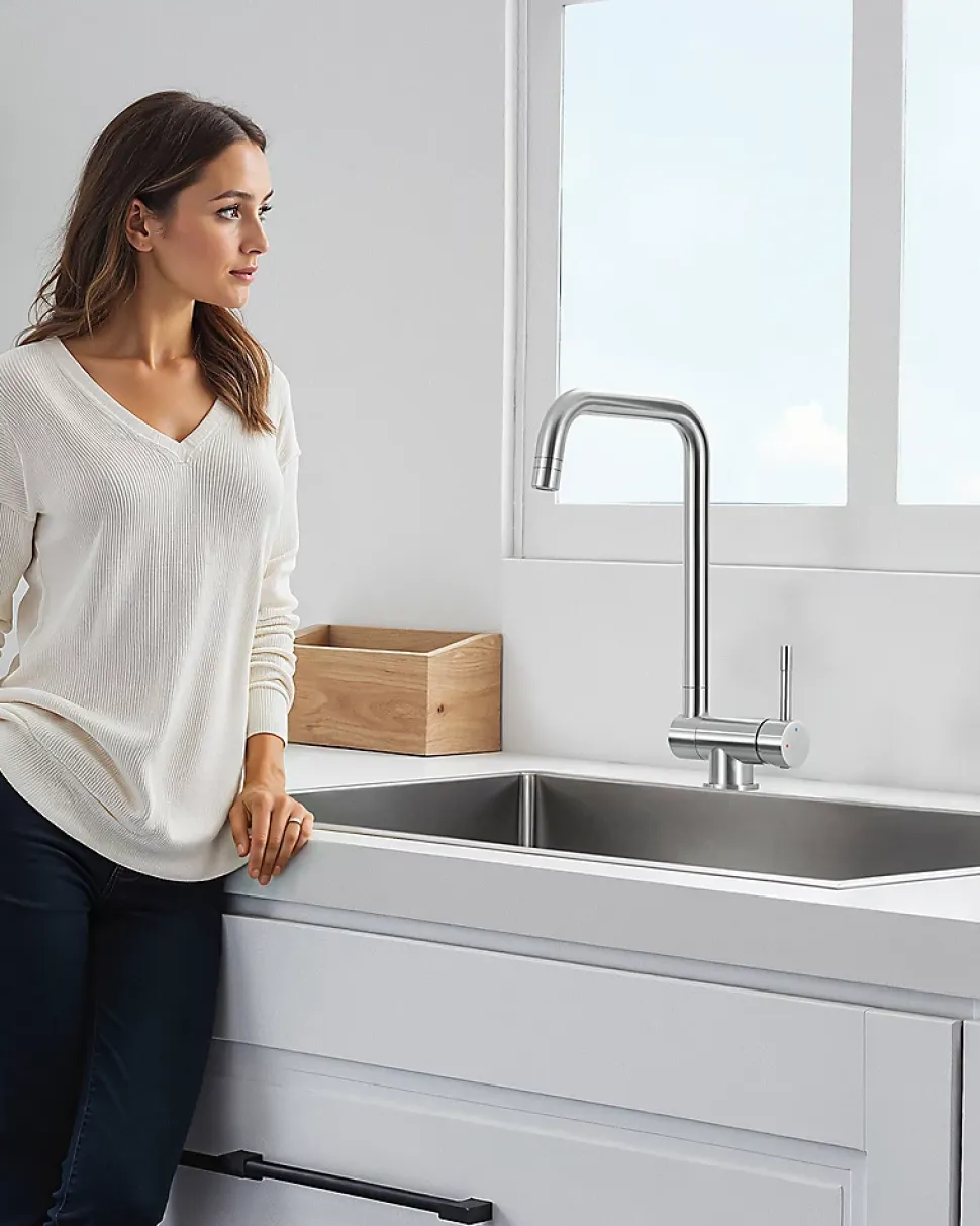 Mitigeur cuisine rabattable, robinet cuisine rabattable avec 2 Jets, robinetterie pliable devant fenêtre