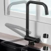 Mitigeur cuisine rabattable noir, CECIPA MAX robinet cuisine rabattable avec 2 Jets, robinetterie pliable devant fenêtre