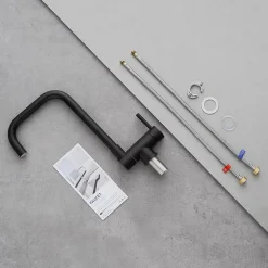 Mitigeur cuisine rabattable noir, CECIPA MAX robinet cuisine rabattable avec 2 Jets, robinetterie pliable devant fenêtre