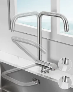 Mitigeur cuisine rabattable , CECIPA MAX robinet cuisine rabattable avec 2 Jets, robinetterie pliable devant fenêtre