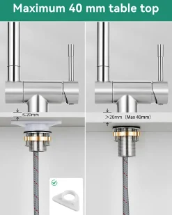 Mitigeur cuisine rabattable noir, CECIPA MAX robinet cuisine rabattable avec 2 Jets, robinetterie pliable devant fenêtre