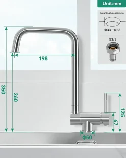 Mitigeur cuisine rabattable noir, CECIPA MAX robinet cuisine rabattable avec 2 Jets, robinetterie pliable devant fenêtre