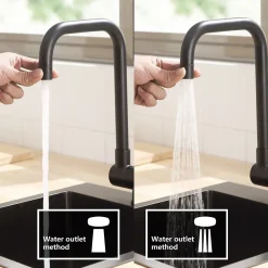 Mitigeur cuisine rabattable noir, robinet cuisine rabattable avec 2 Jets, robinetterie pliable devant fenêtre