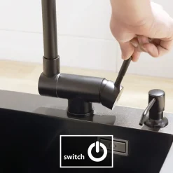 Mitigeur cuisine rabattable noir, robinet cuisine rabattable avec 2 Jets, robinetterie pliable devant fenêtre