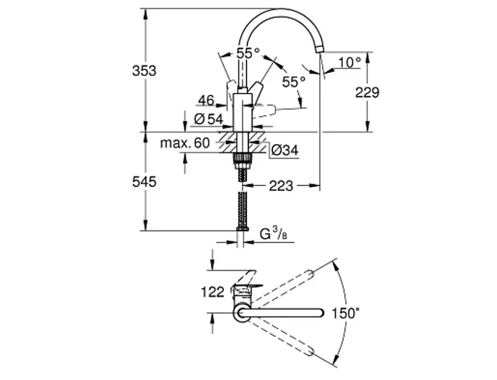 Mitigeur d évier BAUEDGE monocommande bec haut GROHE 31590000