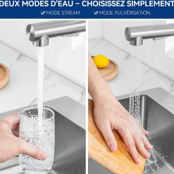 Mitigeur de Cuisine avec Douchette Extractible, Robinet Cuisine en Inox Mitigeur d'Évier avec 2 Modes de Sortie D'eau, Brossé
