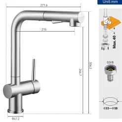 Mitigeur de Cuisine avec Douchette Extractible, Robinet Cuisine en Inox Mitigeur d'Évier avec 2 Modes de Sortie D'eau, Brossé