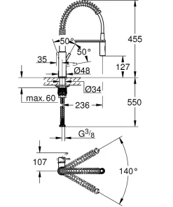 Mitigeur de cuisine avec douchette extractible chromé Grohe Get Pro