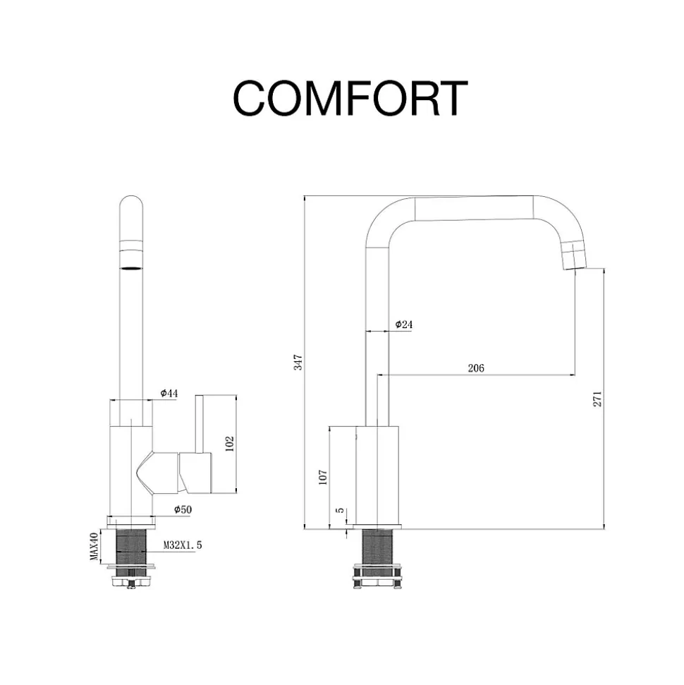 Mitigeur de cuisine bec haut SKY BATH nickel brossé Inox S304 série COMFORT