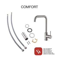 Mitigeur de cuisine bec haut SKY BATH nickel brossé Inox S304 série COMFORT