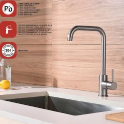 Mitigeur de cuisine bec haut SKY BATH nickel brossé Inox S304 série COMFORT