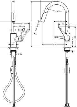 Mitigeur de cuisine chromé avec douchette Hansgrohe Cento XL