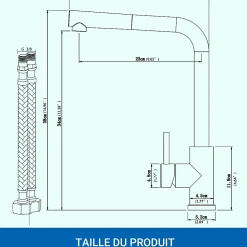 Mitigeur de cuisine extractible, douchette incluse, acier inoxydable brossé