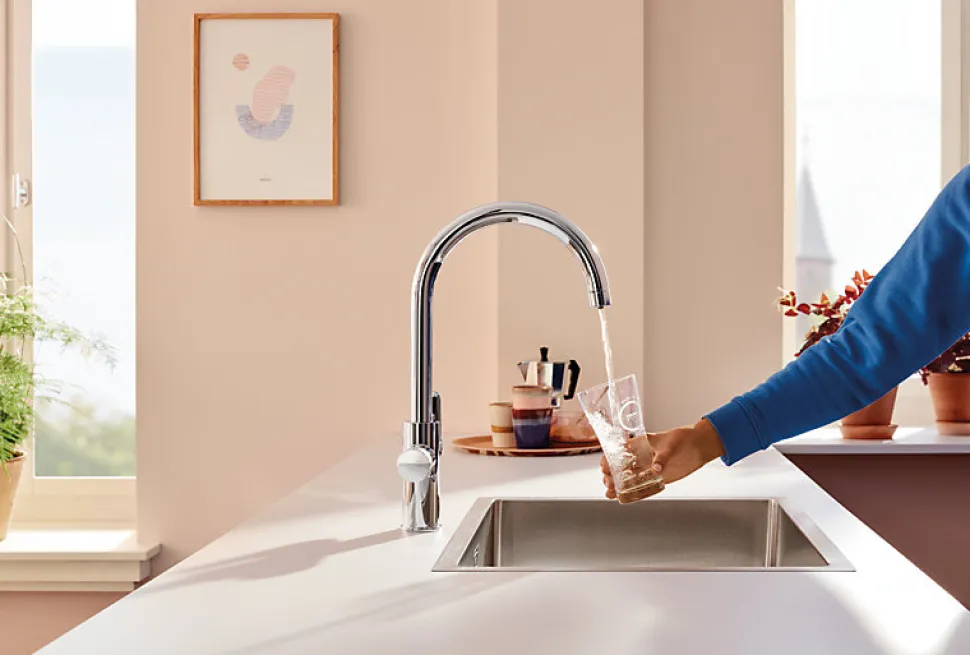 Mitigeur de cuisine filtrant chromé Grohe Blue Pure Curve brillant