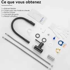 Mitigeur de Cuisine Flexible Noir, CECIPA MAX Robinet Cuisine Rabattable AVEC DEUX MODES D'EAU