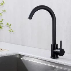 Mitigeur de Cuisine Noir Robinet de Cuisine 360 degrés Rotatif Robinet Mitigeur d'évier en Acier Inox Noir Mat