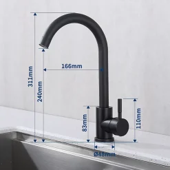 Mitigeur de Cuisine Noir Robinet de Cuisine 360 degrés Rotatif Robinet Mitigeur d'évier en Acier Inox Noir Mat