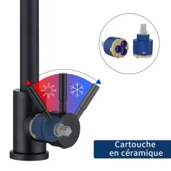 Mitigeur de Cuisine Noir Robinet de Cuisine 360 degrés Rotatif Robinet Mitigeur d'évier en Acier Inox Noir Mat
