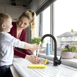 Mitigeur de Cuisine Noir Robinet de Cuisine 360 degrés Rotatif Robinet Mitigeur d'évier en Acier Inox Noir Mat