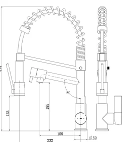 Mitigeur de cuisine noir mat avec douchette, Essebagno Big Hotto