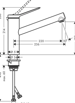 Mitigeur de cuisine noir mat Hansgrohe Zesis M33 H. 214mm