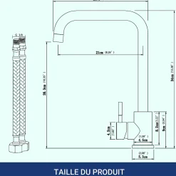 Mitigeur de cuisine pivotant 360, forme L, acier inoxydable, monolevier, 1 trou