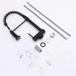 Mitigeur de Cuisine Rabattable Noir Robinet Cuisine à Ressort avec Douchette 2 Modes, Robinet Évier Pliable Rotatif à 360