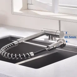 Mitigeur de Cuisine Rabattable Brossé Robinet Cuisine à Ressort avec Douchette 2 Modes, Robinet Évier Pliable Rotatif à 360