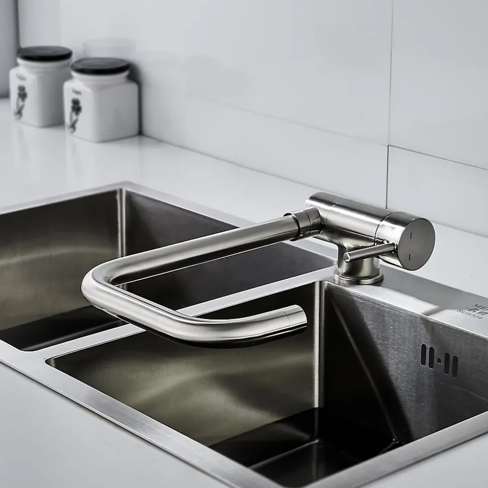 Mitigeur de cuisine rabattable nickel brossé GoodHome Deltana