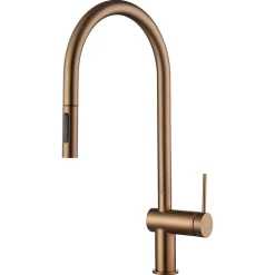 Mitigeur evier monocommande en laiton et acier finition or rose brosse avec douchette