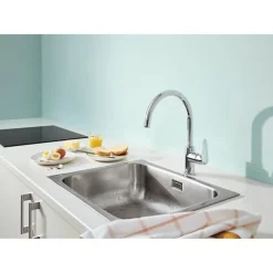 Mitigeur monocommande Evier - GROHE - 31554001 - Col de cygne - Chromé - Métal - Gris