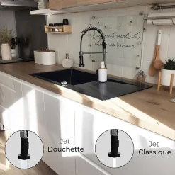 Mitigeur évier à douchette chromé noir Essebagno Plimo