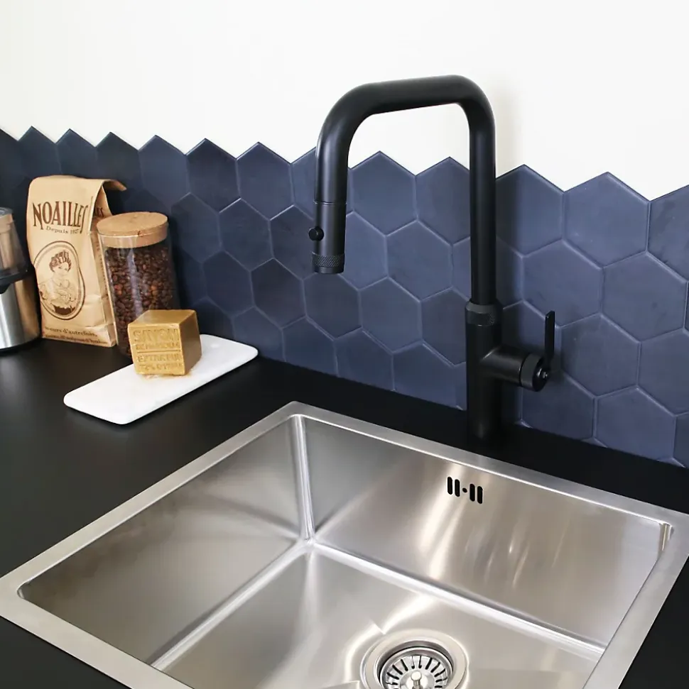 Mitigeur évier à douchette extractible noir mat Essebagno Molette