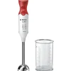 Mixeur plongeant BOSCH - 450W - Pied inox - 4 lames aiguisées - 2 vitesses - Bol gradué 600ml - blanc/rouge