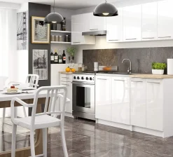 Mobile da cucina indipendente: 1 cassetto, 1 anta, 2 ripiani, bianco / bianco lucido, 50 x 85 x 46 cm