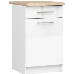 Mobile da cucina indipendente: 1 cassetto, 1 anta, 2 ripiani, bianco / bianco lucido, 50 x 85 x 46 cm