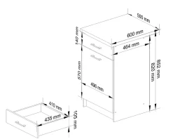 Mobile da cucina indipendente: 1 cassetto, 1 anta, 2 ripiani, bianco / bianco lucido, 50 x 85 x 46 cm