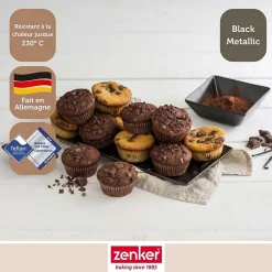 Moule à muffins 12 empreintes 38 x 26 cm Zenker Black Metallic